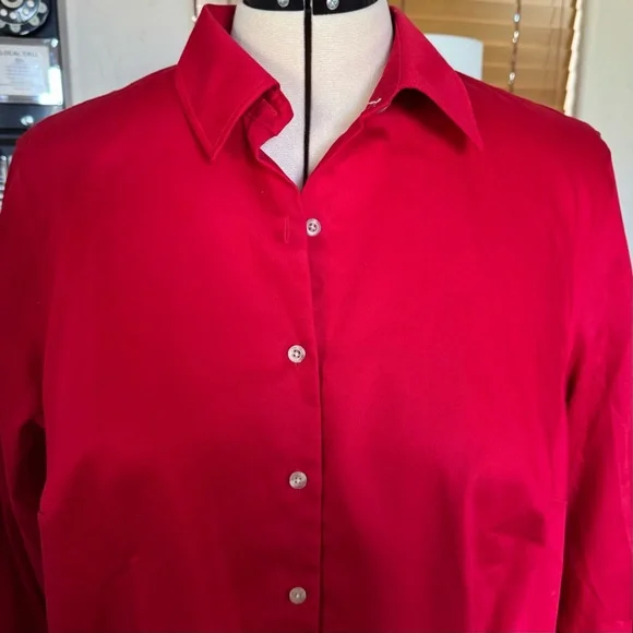 NWOT Lands’ End red 100% cotton button front shirt 2X - Picture 2 of 11